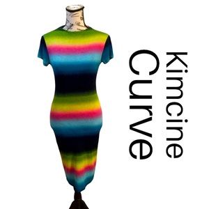 Kimcine Curve Fitted Long Rainbow Dress Size Small EUC